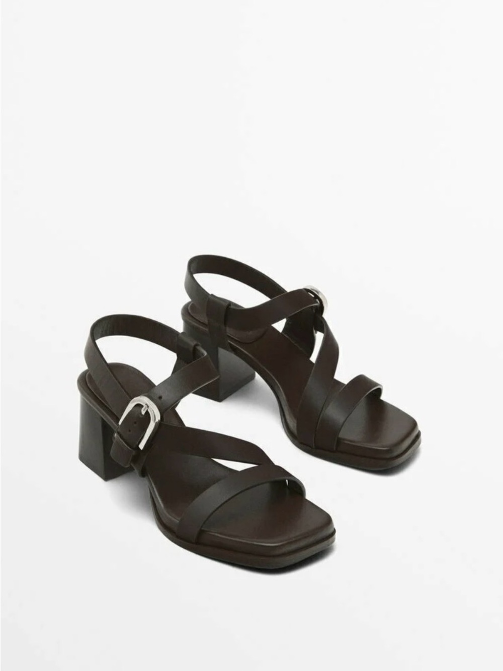 Massimo Dutti leather block heel sandals with buckle